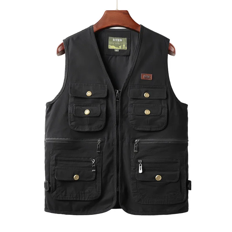Men's Vest Multi Pocket Sleeveless Jacket Male Cargo Outdoor Work Wear Travel Hiking Cotton Vest