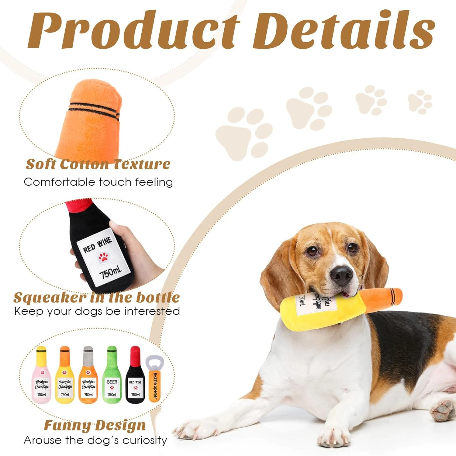 Soft Interactive Plush Beer Bottle Dog Toy for Small Medium Dogs - Engaging Fun Wine Champagne Furry Friends - Amusing Hours Stu