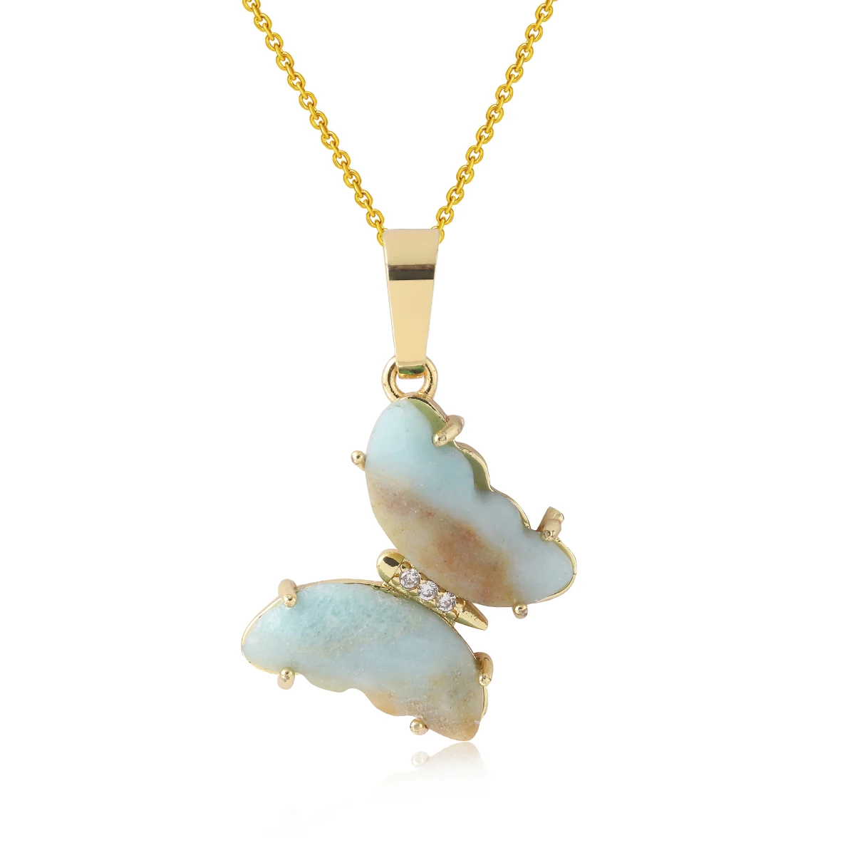 

Crystal Necklace Butterfly Necklaces Natural Stone Amethysts Clear Quartz Tiger Eye Butterfly Pendants Necklace Fashion Jewelry