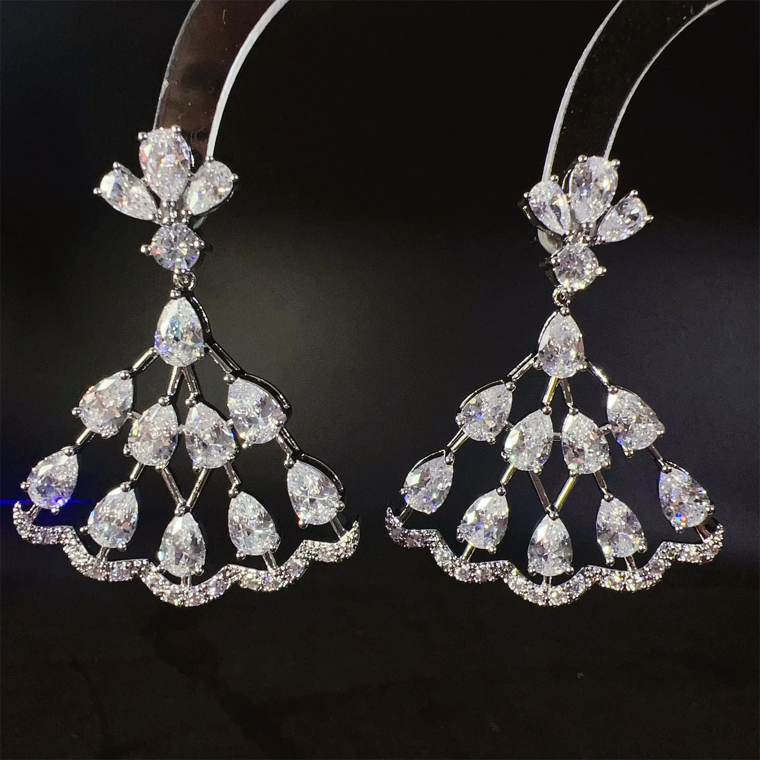 

white fan shap dangling earrings for women jewelry zirconia