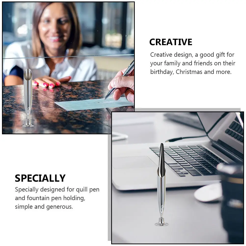 4Pcs Robust Retro Quill-Pen Holder Fine Crafted Metal Pen Holder for Fountain Ink Sumi Pens Thin Makeup Brushes Desktop Use