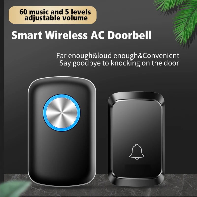 CACAZI Smart 433mhz Wireless Doorbell Home Welcome Doorbell Waterproof 300m Remote Smart LED light Door Bell Chime EU UK US Plug