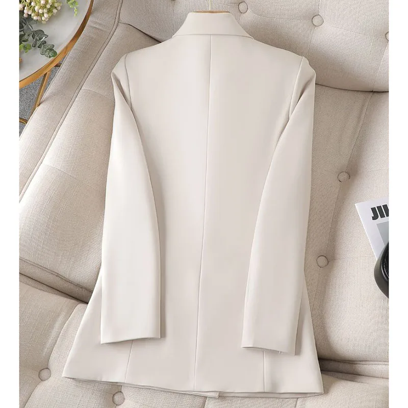 Women Casual Blazer Double Breasted Suit Jacket Korean Version Pure Color Loose Fashion Suit Jacket Simple Office Ladies Tops