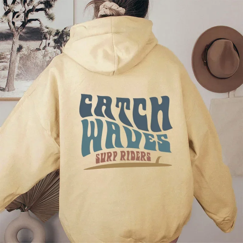 

CHTCH WAVES SURP RIDERSEuropean and American new style letter printing fashion hooded back collar plus velvet sweater women