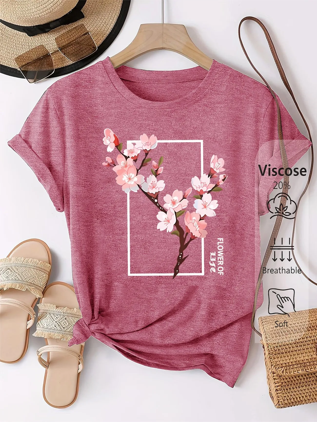 High Quality Breathe T-shirt Women Short Sleeve Retro Flower Print Graphic Tee T Shirt Y2k Women Casual O Neck Tshirt Fashion