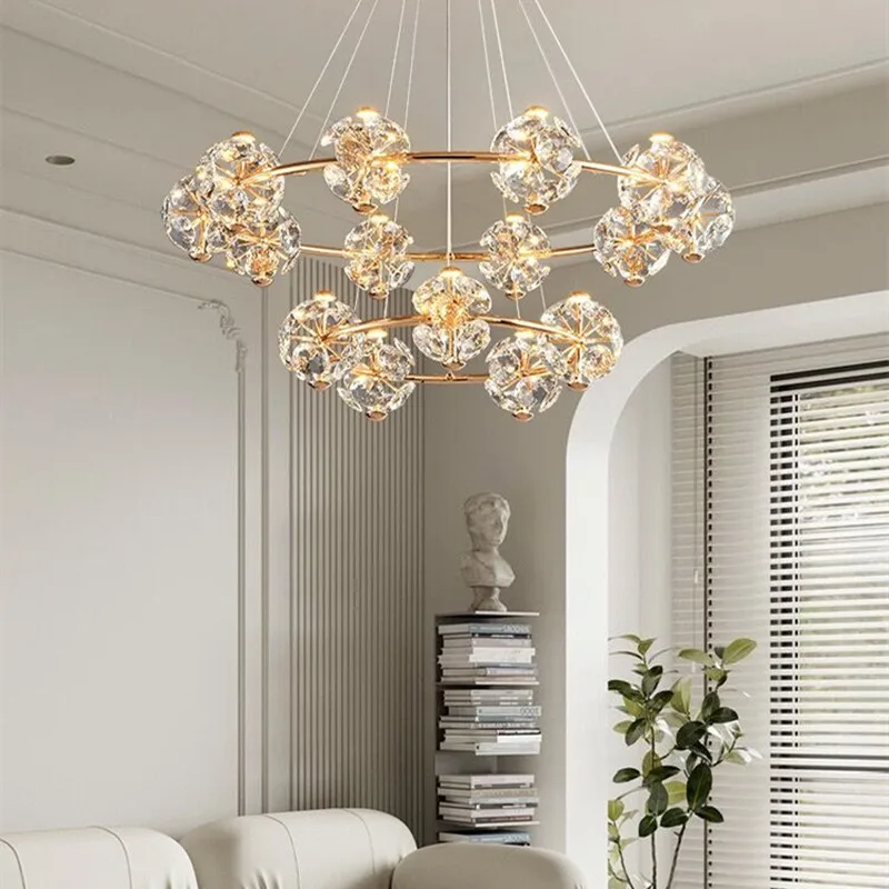 

Gold K9 Crystal Pendant Lights Round Kitchen Ceiling Led Chandelier Lamps Aesthetic Pendant Chandelier Lighting for Living Room