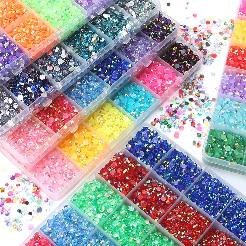 QIAO 3/4/5mm Resin Rhinestones Set Glitter Crystal Shiny Flatback Gems Wholesale Bulk Rhinestones for Dress Nail Art Decorations