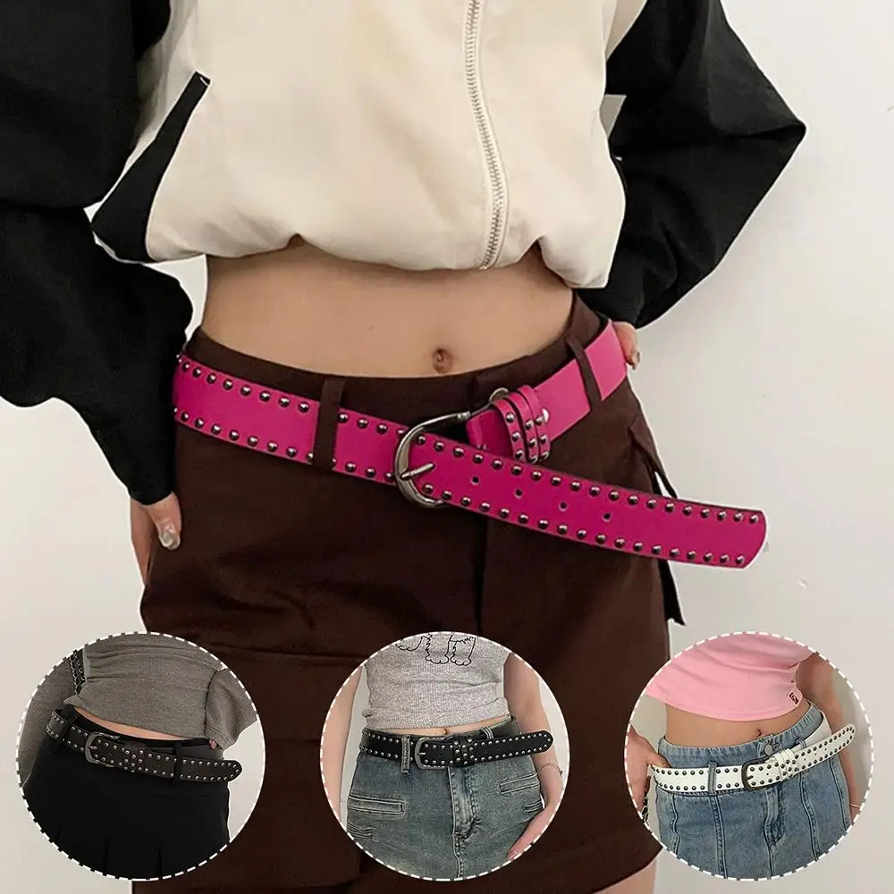 

Rivet Belt Women's Jeans Tie-in Ladies' Belt Fashion Adjustable Personality Rivet Belt Senior Metal Decoration Punk Black Belt
