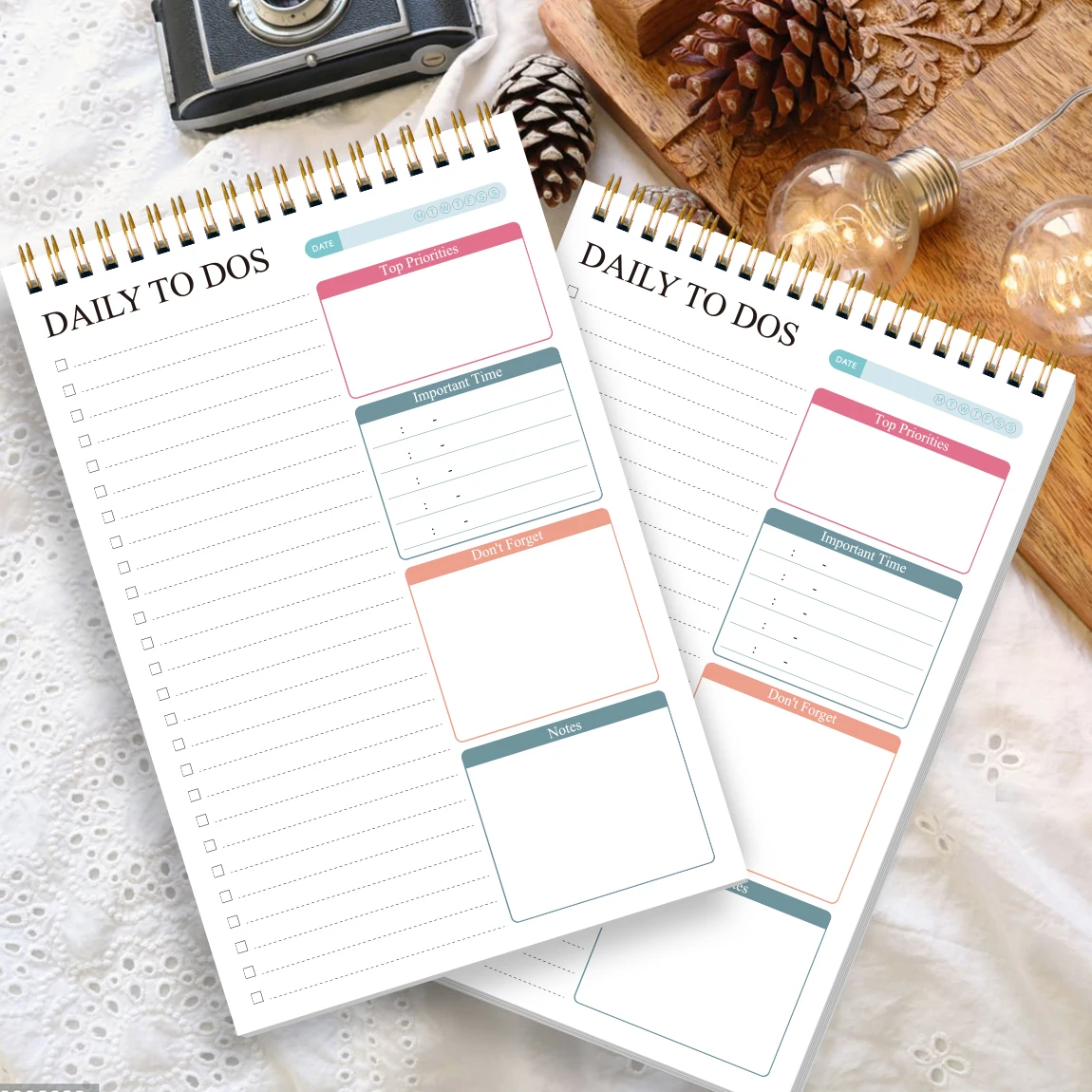 A5 Daily To Do List Notebook, Planner Pad with Top Priorities, Important Time, Undated Checklist Organizer for School, Office