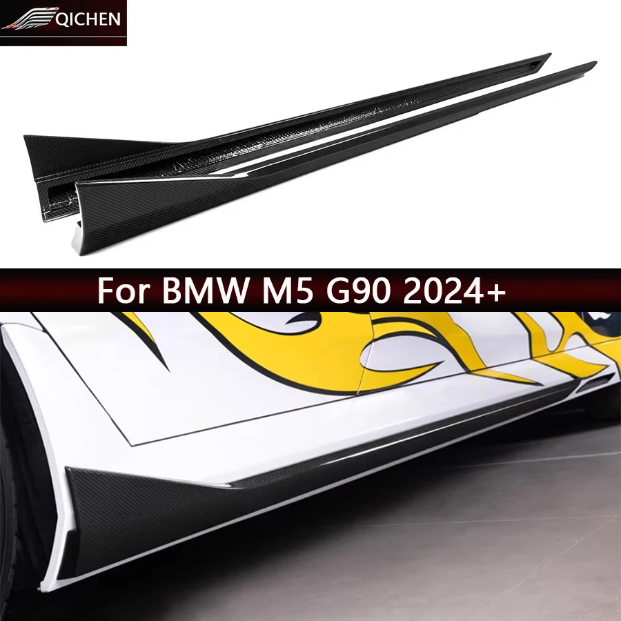 

For BMW M5 G90 2024+ Dry Carbon Fiber Side Skirt bumper Splitters Side skirts Cupwings Apron Side panel Car Accessories Body Kit