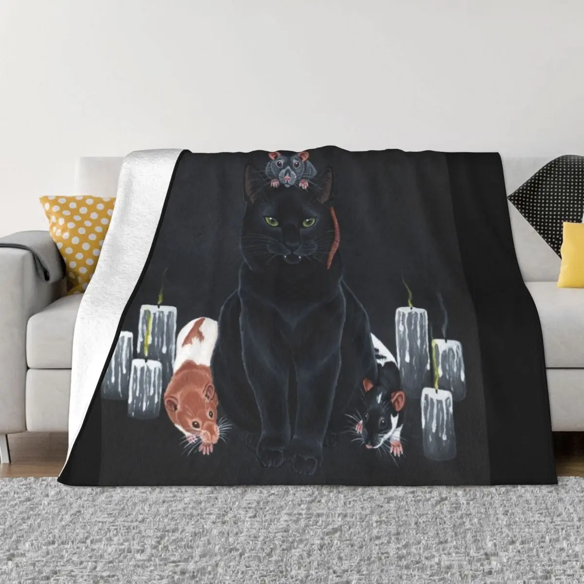 

Black Cat and Fancy Rats Throw Blanket Moving Thermals For Travel Tourist manga Summer Blankets