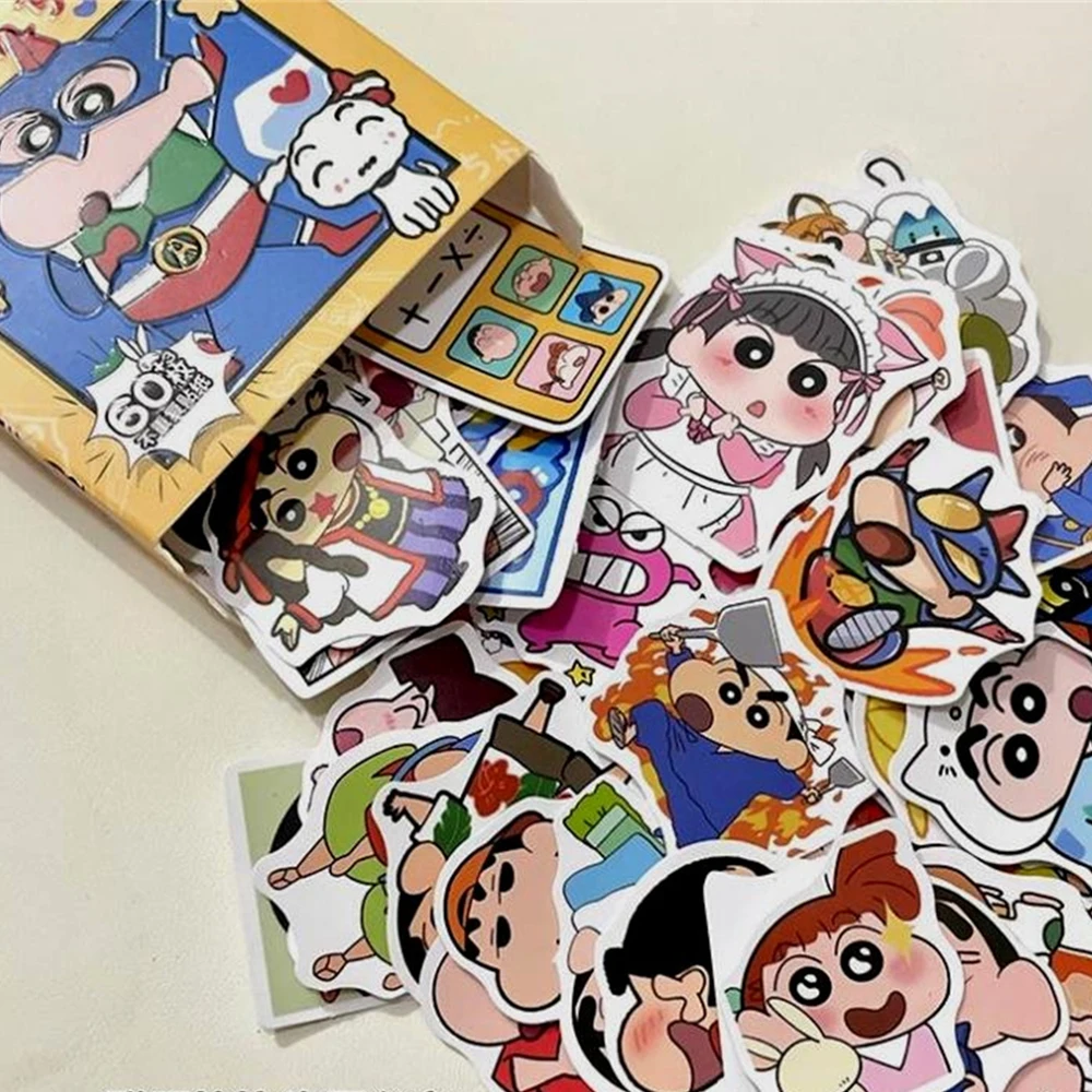 Pegatinas de dibujos animados de crayón Shin-chan para niños y niñas, 60 piezas, DIY, portátil, teléfono, diario, lindo Anime, pegatina, Juguetes