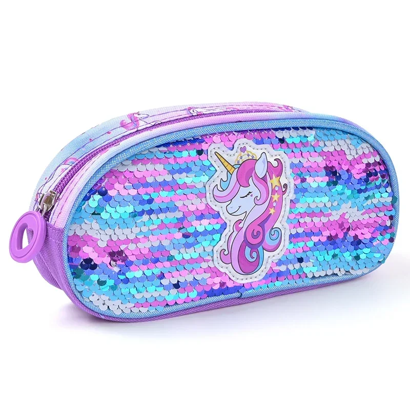 3Pcs Kid's Sequins Unicorn Backpacks Girls School Backpack with Lunch Pencil Bag Cute Travel School Bookbag Christmas Kids Gift