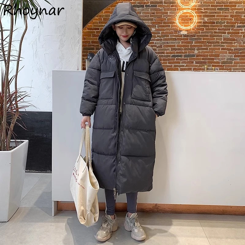 Medium-long Style Parkas Women Korean Fashion Hooded Plus Velvet Warm Baggy Soft Chic Leisure All-match Simple College Winter