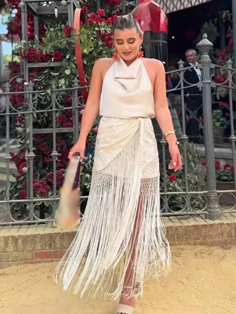 HH Gonna longuette casual asimmetrica con nodo a vita alta con temperamento femminile ricamato alla moda da donna