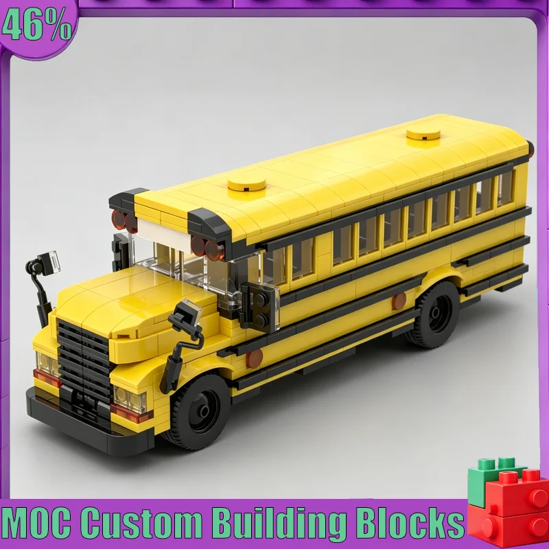 592PCS School Bus Model MOC Custom Puzzle DIY Assembly Educational Creative Building Blocks Toy Collectible Vehicle Popular Gift