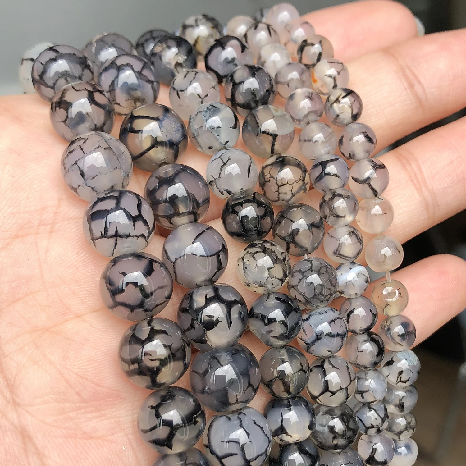 6/8/10/12mm Natural Stone Gray Dragon Veins Agate Beads Round Loose Spacer Beads For Jewelry Making Diy Bracelet Necklace 15inch