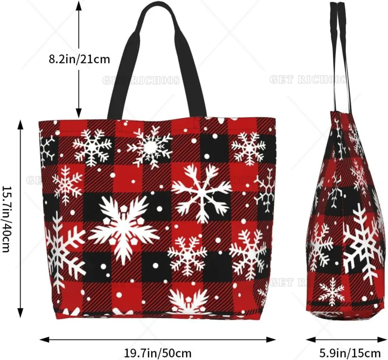 Christmas Red Tartan Plaid Snowflake Tote Bag Large Shoulder Bag Casual Reusable Handbag for Women Shopping Grocery Work