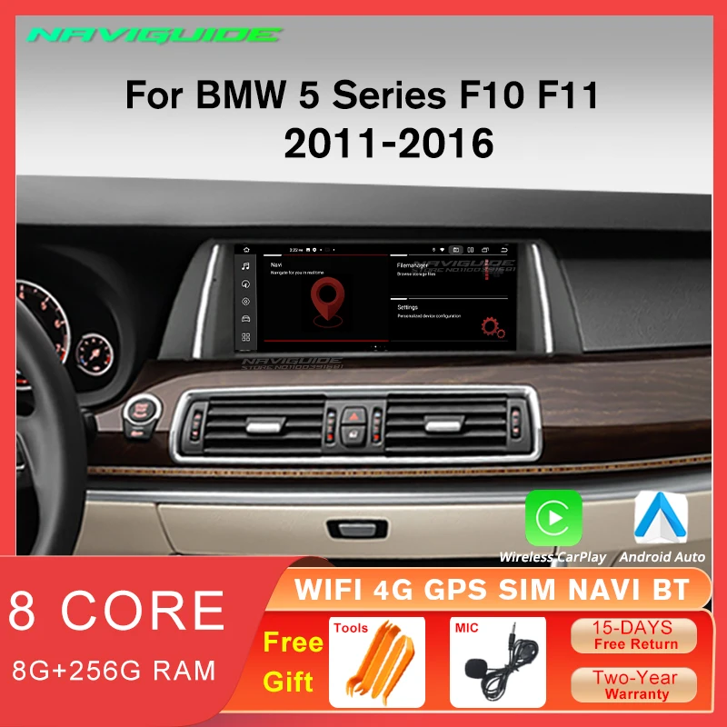 

NAVIGUIDE 10.25 Inch 1920*720P Car Radio For BMW 5 Series F10 F11 2011-2016 CIC NBT System Android 12 Multimedia Player GPS BT