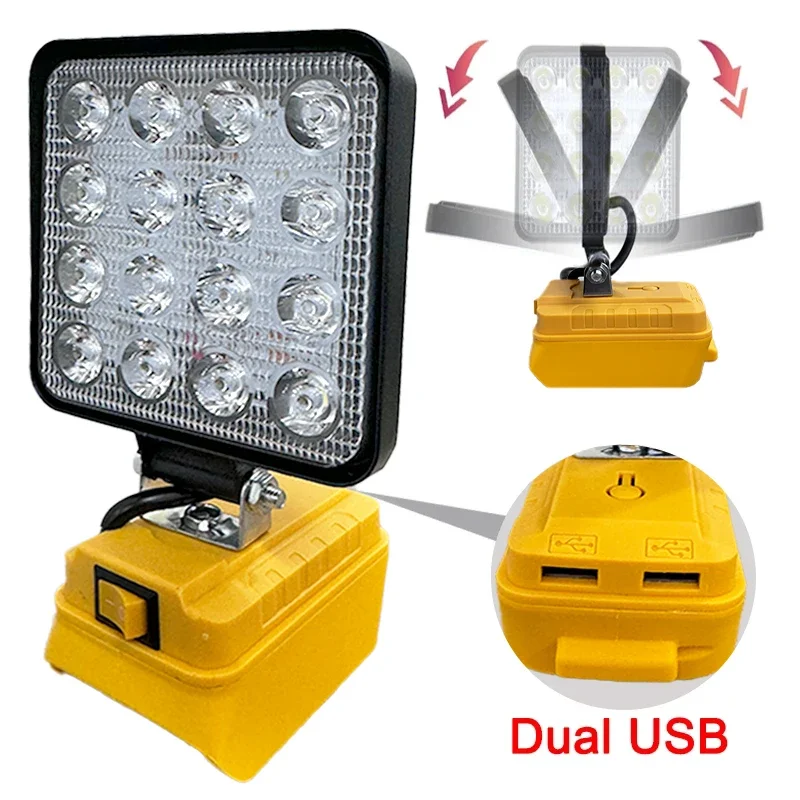 Electric Goddess 16 Beads LED Car Work Light Flashlight Electric Torch Spotlight USB Power Bank For Dewalt 20V Li-ion Battery