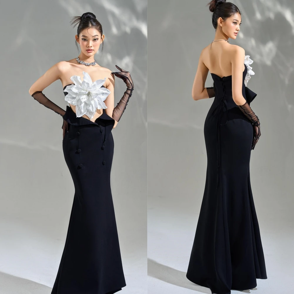 

Jiayigong Exquisite Prom Fashion Elegant Strapless Mermaid es Flower Satin Open Back Custom