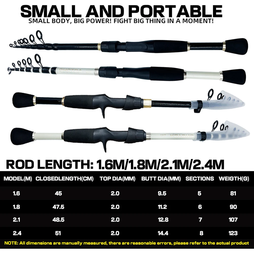 Ghotda Short Telescopic Lure Fishing Rod 1.6M 1.8M 2.1M 2.4M Portable Carbon Fiber White/Black Spinning/Casting Fish Rod Tackle