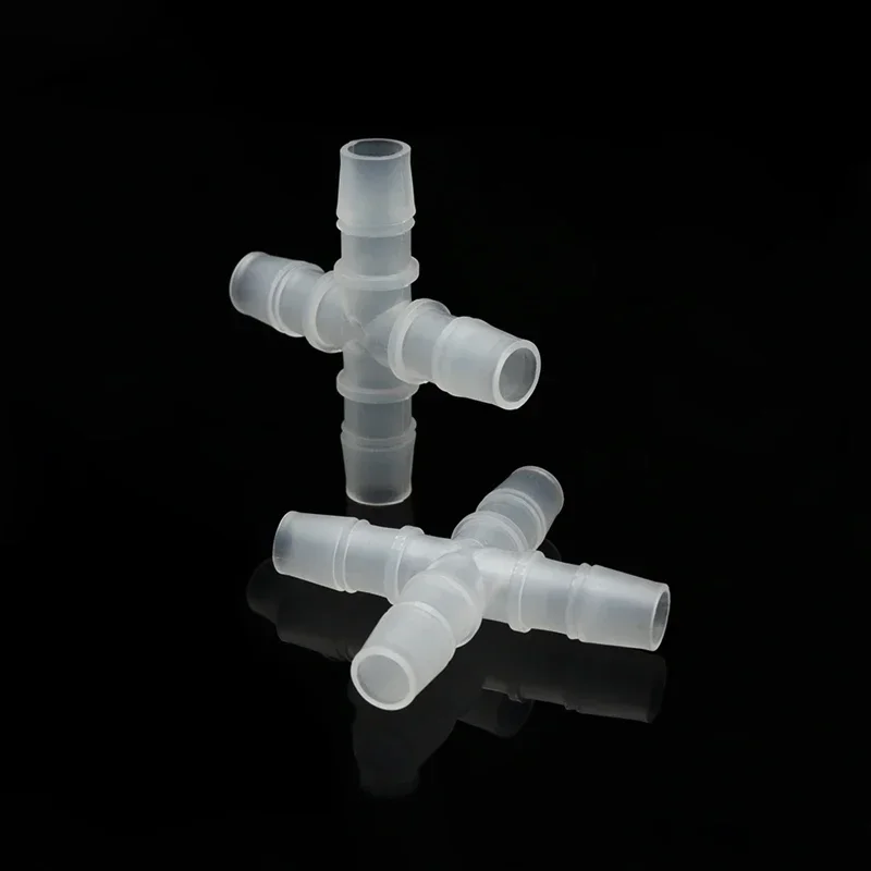 Conector de agua de 10 piezas de diámetro, divisor de 4 vías tipo PP, adaptador de junta de irrigación, cabezal cónico de grado alimenticio, 2,4 ~ 20mm