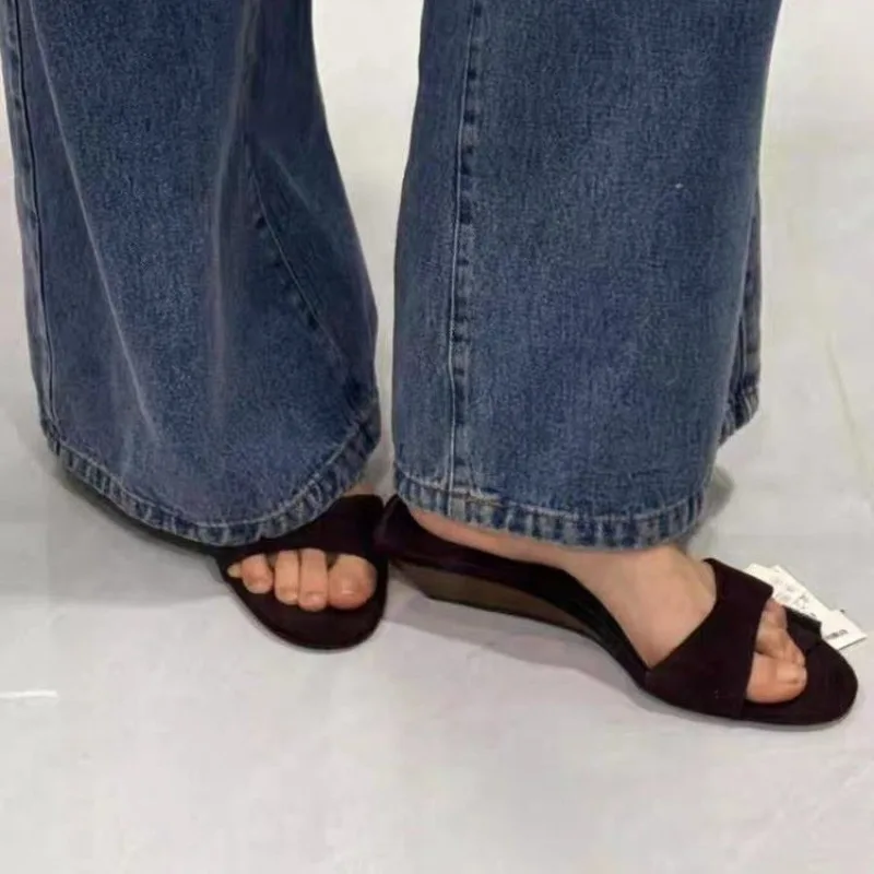 

Summer New French Wedge Platform Flip Slippers Casual Outside Slip-on Slippers