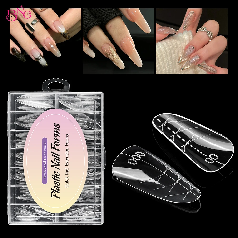 

BNG 140Pcs Oval Dual Nail Forms for Poly Extension Gel Acrylic Full Cover Nail Tips Builder Molds 14 Sizes