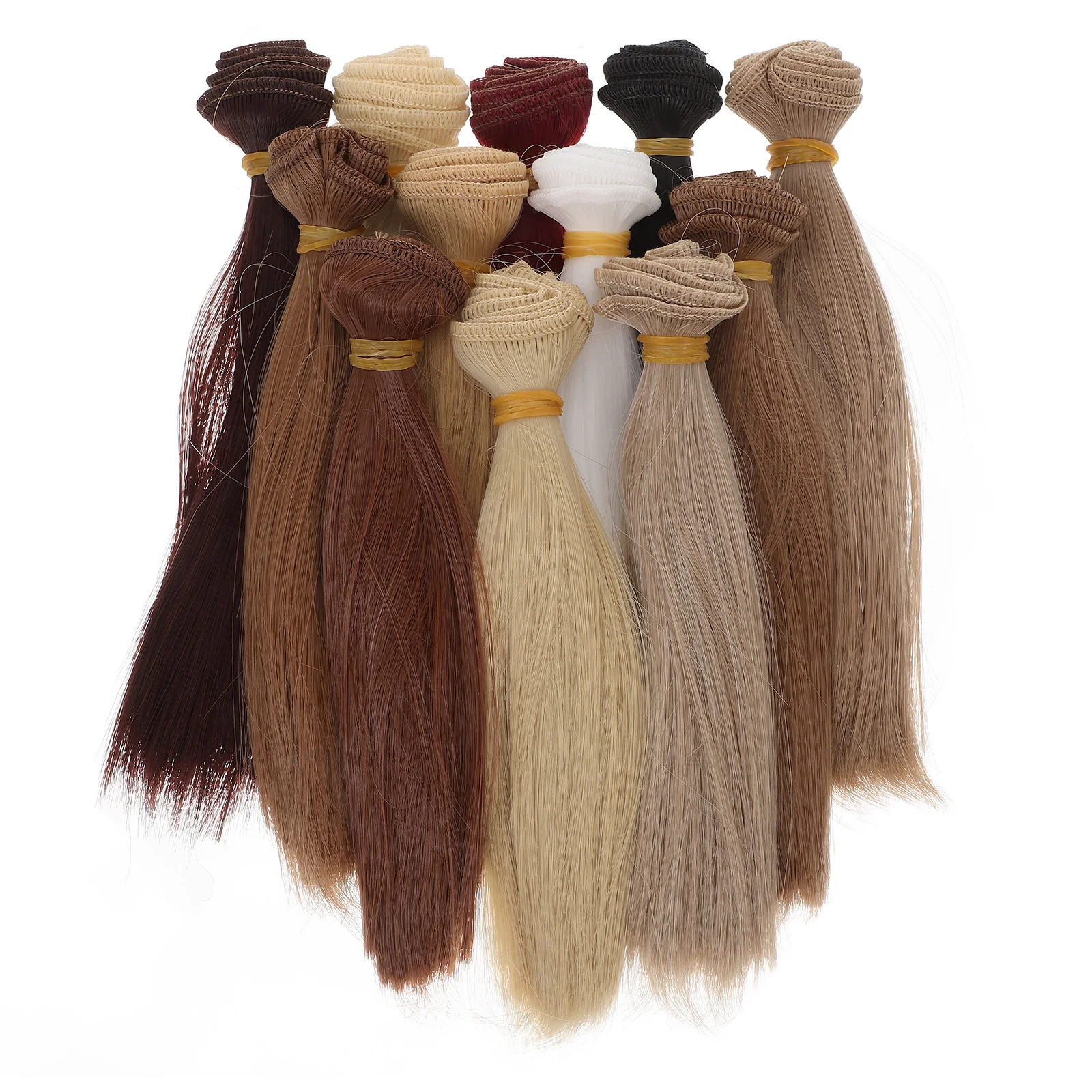 12 Pcs High Temperature Silk Straight Accessories Handcraft Hair Wigs DIY Making Supplies