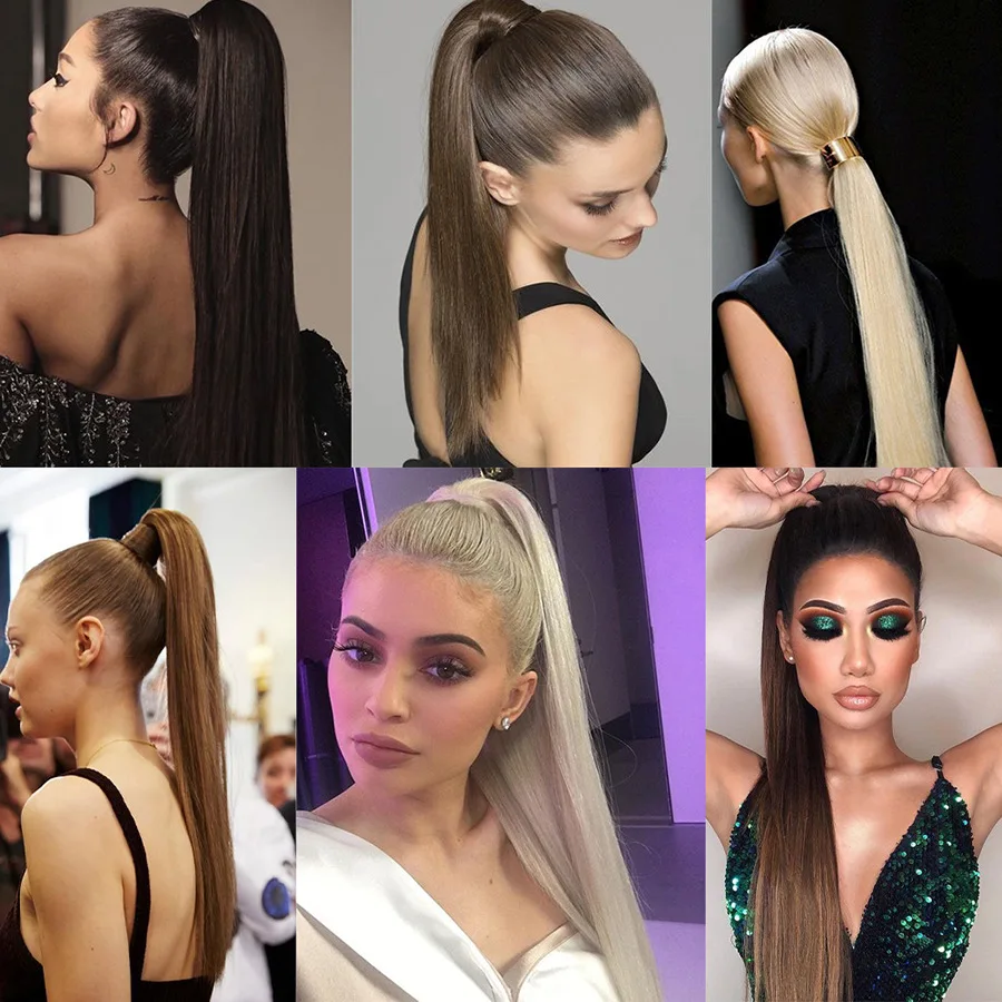 Xnaira Synthetic Long Straight Ponytail Hair Extensions Heat Resistant Hair 22Inch Wrap Around Pony Hairpiece for Women image 6