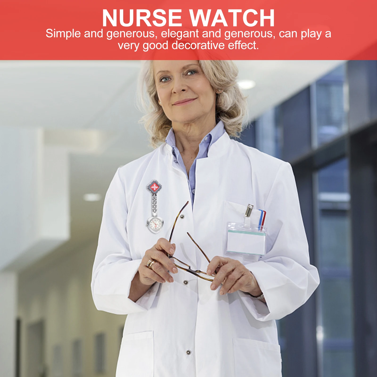 

1Pcs Medical Chest Watch Nurse Hanging Watch Heart-Shape Quartz Movement Luminous Pointer Practical Alloy Case