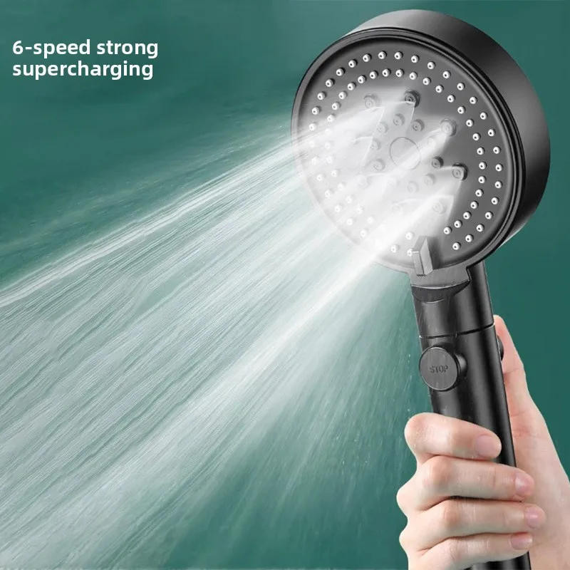 Six-speed Shower Handheld Matte Showerhead Household Bathroom Pressurized  Shower Hose Set Rain Shower Head Bathroom Accessories