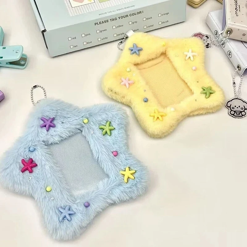 

3 Inch Cute Star Plush Photocard Holder Kpop Idol Photo Holder Girl Multipurpose Keychain ID Credit Protector Stationery