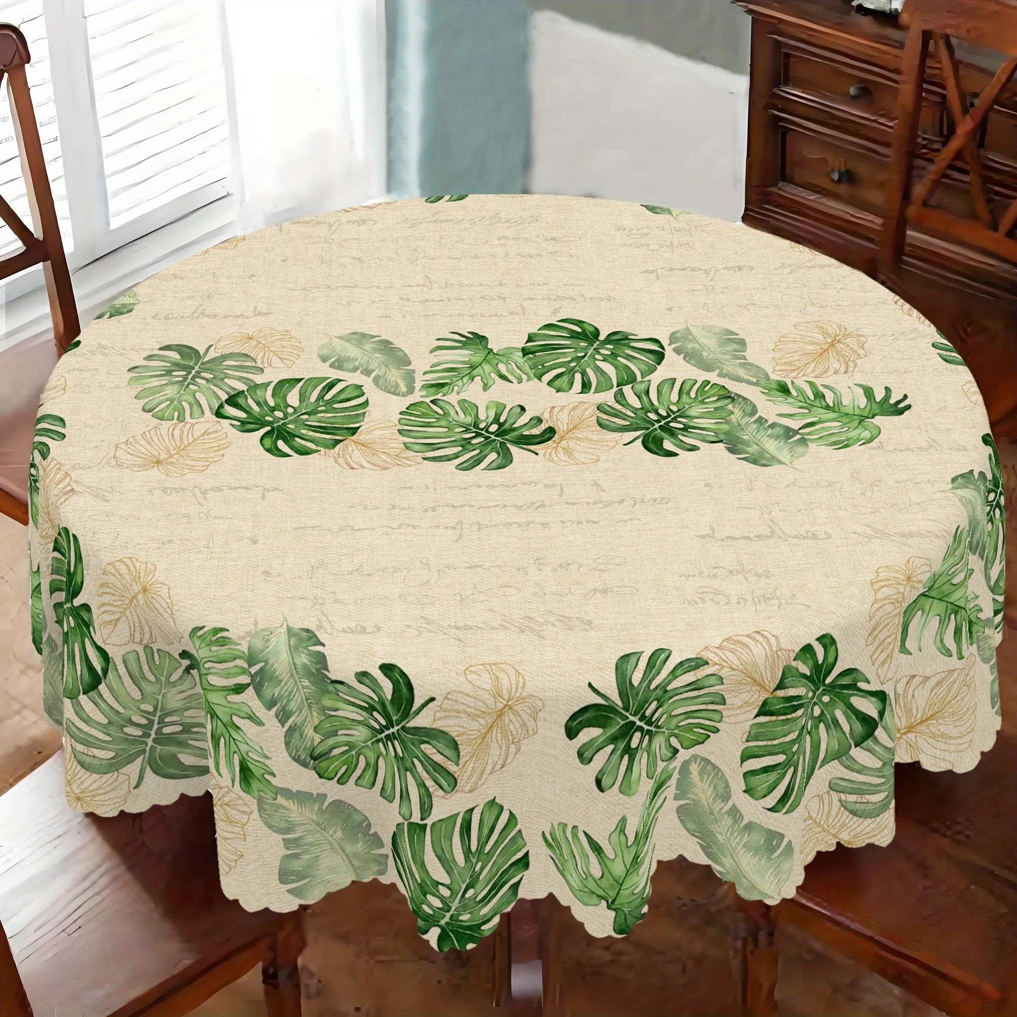 One tropical palm leaf tablecloth - Rhine stone green plant pattern design in polyester material
