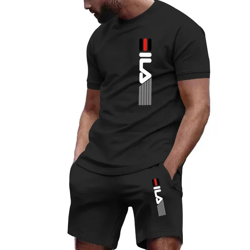 2024 New Men's Fitness Fashion Set Men's casual sportswear set Quick drying sportswear Short sleeved T-shirt+shorts 2-piece set