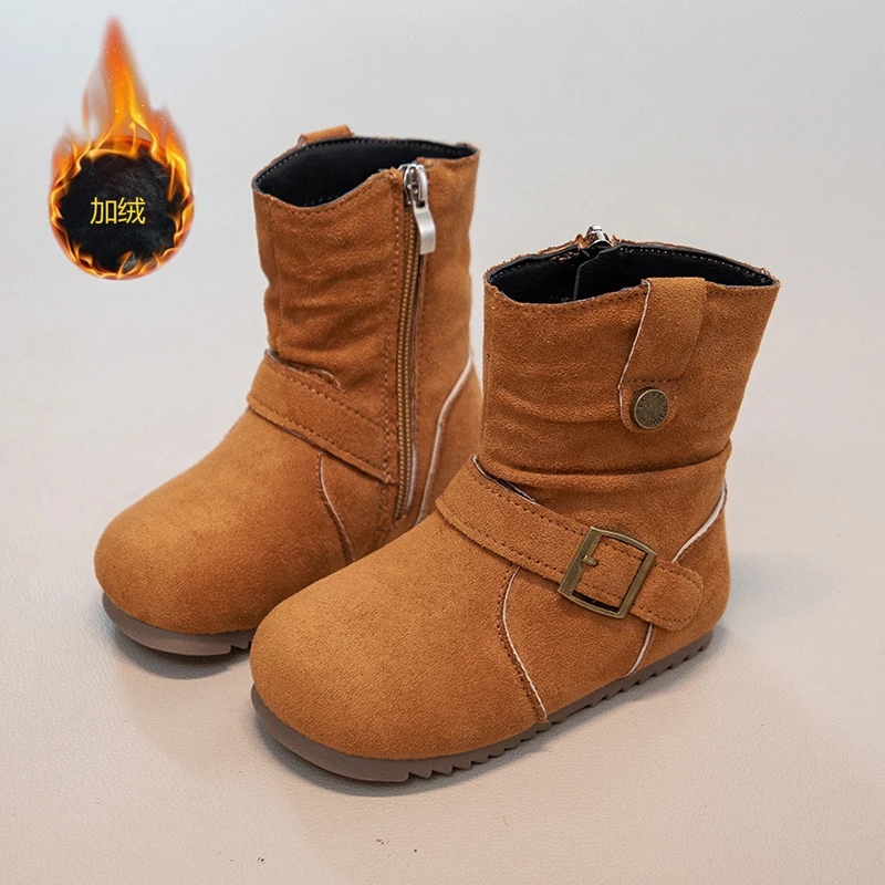 

Детские замшевые кожаные сапоги, ковбойские модные ботинки для девочек, детская обувь на плоской подошве в стиле ретро, короткие сапоги, универсальные весенне-осенние 2026, новинка