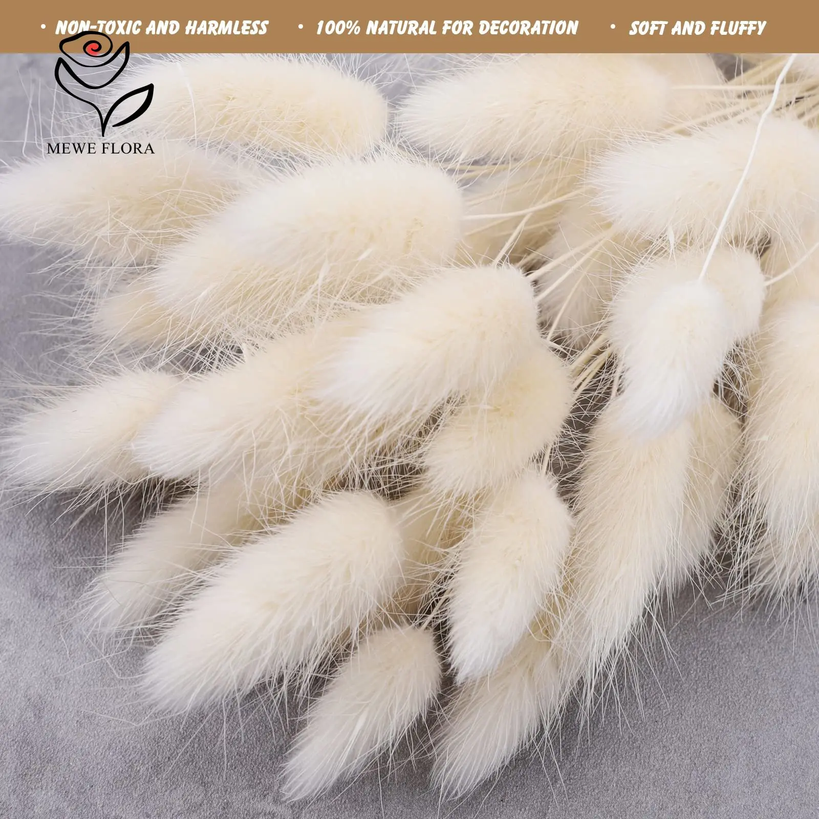 150PCS White Natural Fluffy Rabbit Tails Pampas Grass Decoration Home Dried Flower Arrangements Boho Rustic Wedding Decorative