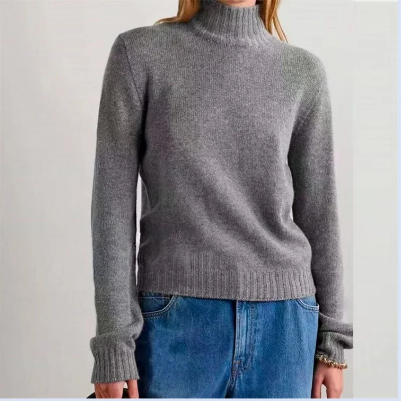 24 Autumn/Winter High Neck Cashmere Knitted Sweater with Unique Design Sense, Minimalist Style, Warm Wool Sweater for Women