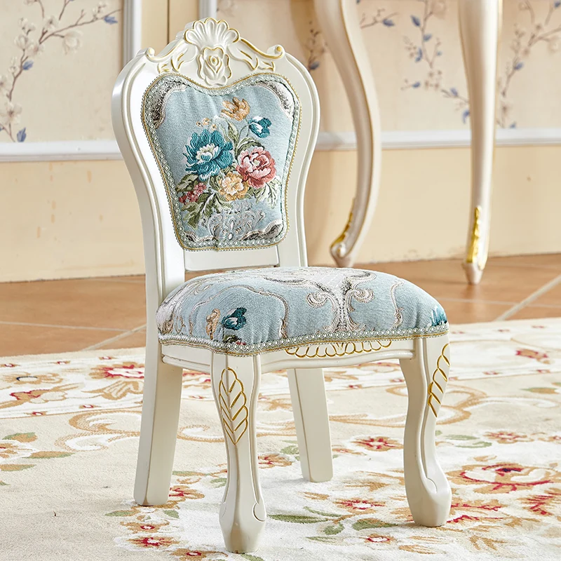 

‌European Vintage Kids Chair with Hand-Painted Leather Seat Solid Wood Stool for Room Decor Soft Padded Ottoman Tea Table‌