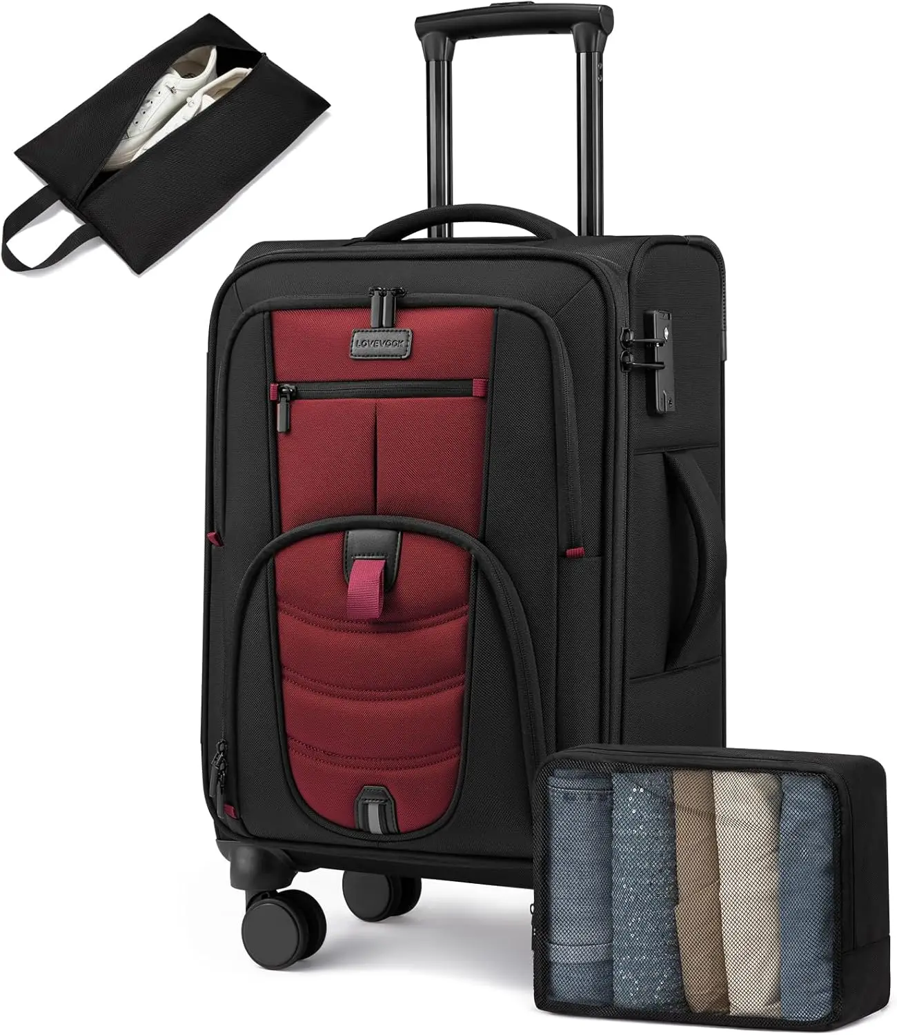 Business Softside Checked Luggage with 17.3 Inch Laptop Compartment, 24 Inch Suitcase with Spinner Wheels, TSA Lock, Large