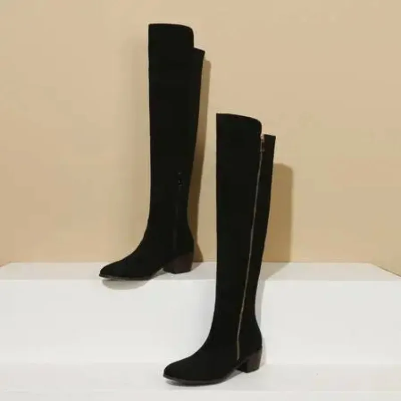 2025 Winter Female Boots Side Zipper Block Heels Black Green Purple Over The Knee Boots Ladies Boots New Big Size 40 41 42 43