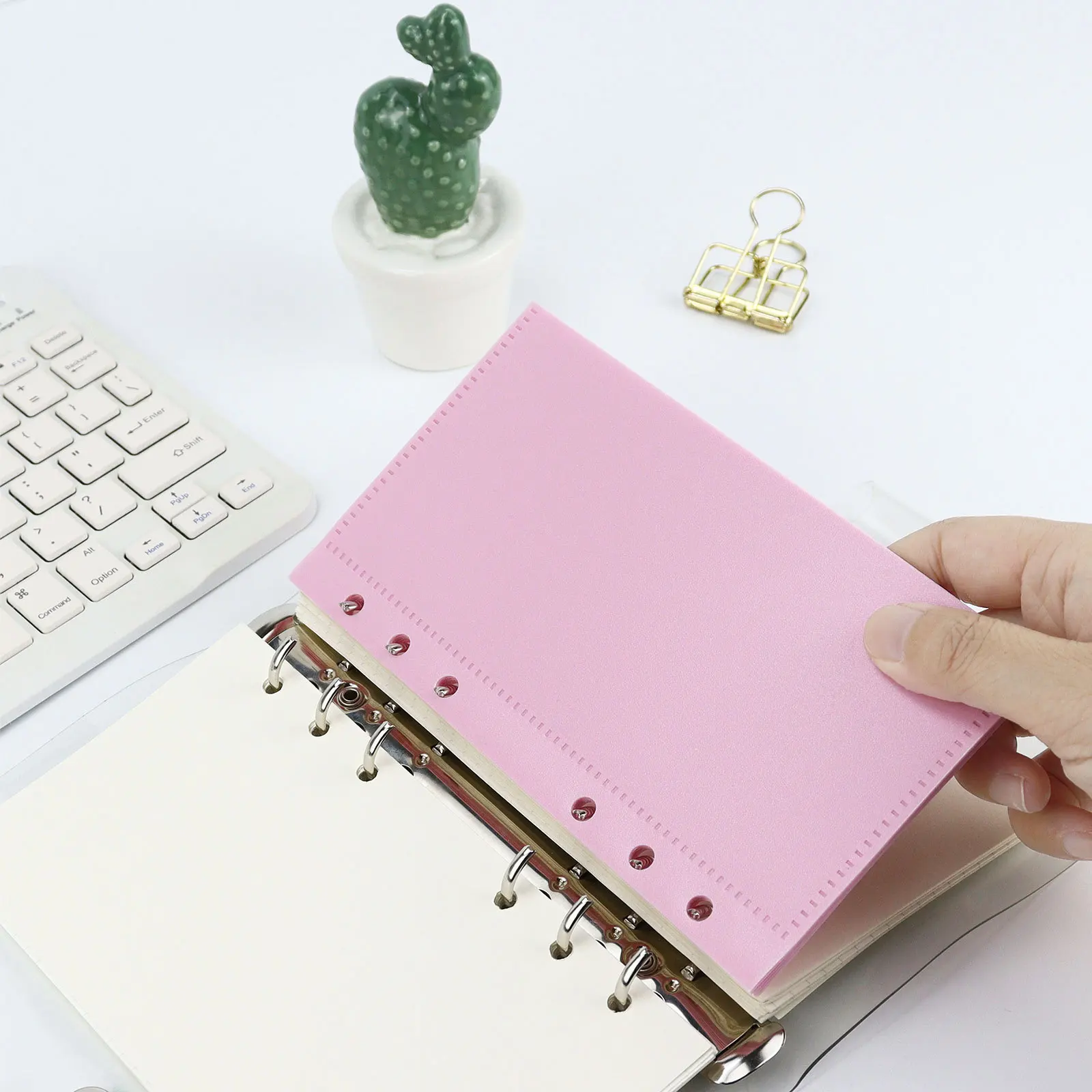 A6 5Pcs Pink Blue Pockets Binder Folders for 6Ring Notebook Divider Page Waterproof PVC Leaf Document Filing Bag