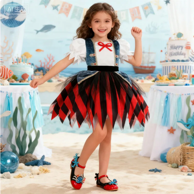 

Girls Party Dresses New Movie Cosplay Girls Pirate Costume Pirate Princess Dress Carnival Costume For Children Birthday Dress