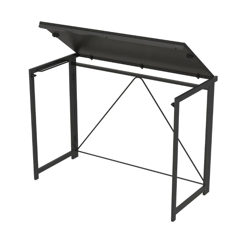 Black Frame Folding Desk with Black Grained Top,Adult，Folding table，Sturdy steel frame