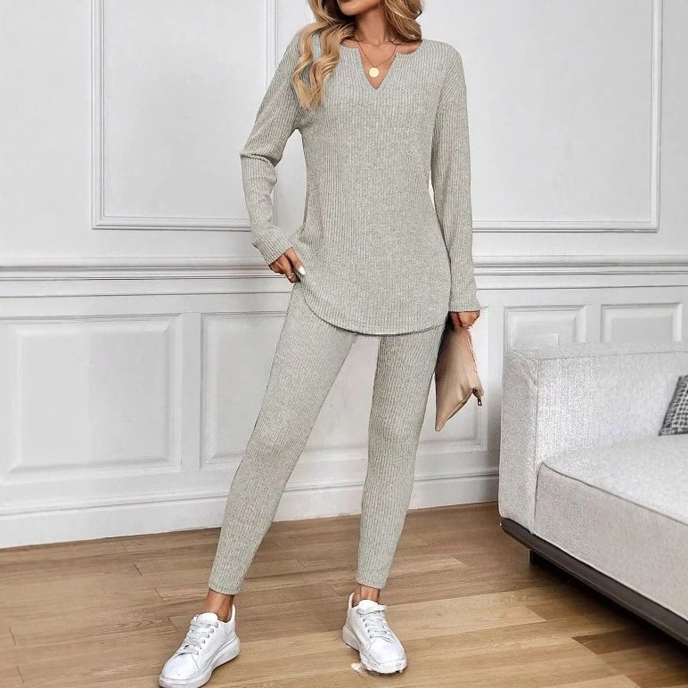 

Осень-зима, женские облегающие удобные спортивные костюмы, повседневный пуловер с v-образным вырезом и брюки-карандаш, комплект из двух предметов, женские модные комплекты