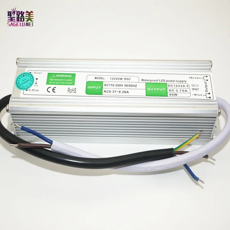 AC110V-220V to DC12V Power Supply 10W 20W 30W 50W 80W 100W IP67 Waterproof 24V LED Transformer Electronic Aluminum alloy Driver