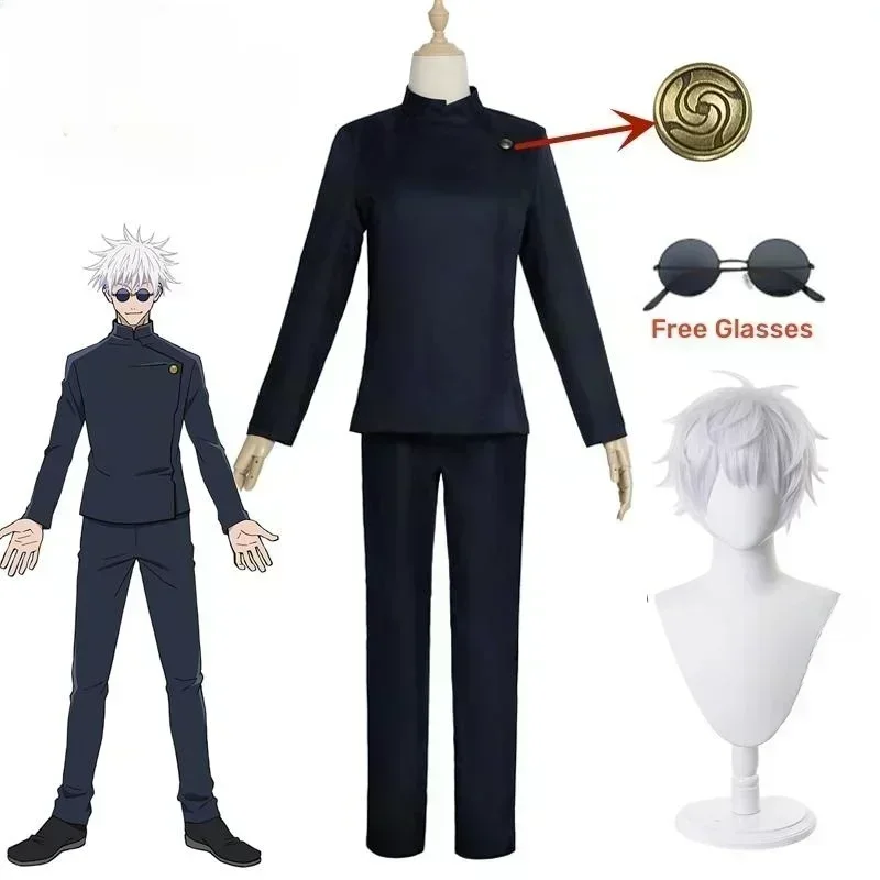 Disfraz de Cosplay de Anime Gojo Satoru, Jujutsu Kaisen Gojo Satoru, uniforme de escuela secundaria, traje de peluca, Disfraces de Halloween para hombres