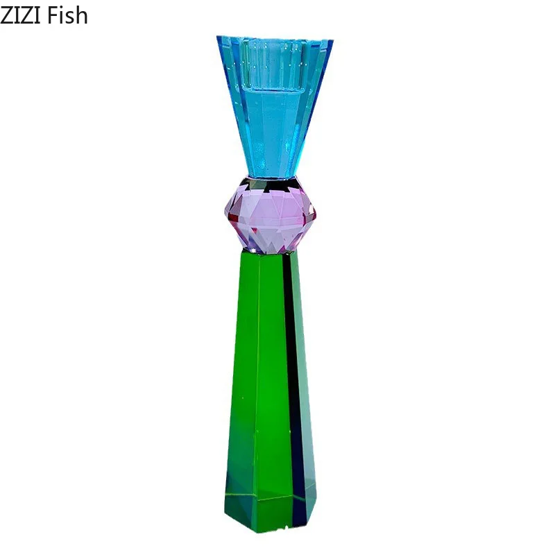 Colorful Crystal Candle Holders Desk Decoration Romantic Candlestick Wax Melt Burner Transparent Candle Stand Modern Home Decor