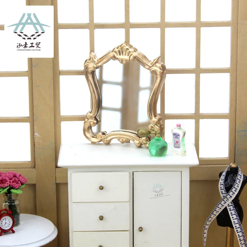 Mini miroir de maquillage 1:12, scène de chambre à coucher, accessoires de maison de poupée, accessoires de photographie, décoration créative, modèle de jouets alimentaires miniatures